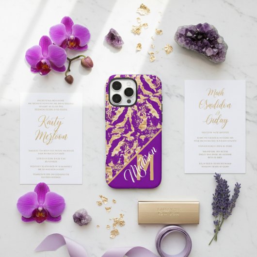 Coques Case-Mate iPhone Chic Golden Marble violet Custom monogramme initia