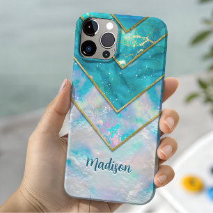 Coques iPhone 16 Pro Chic holographique féminin bleu élégant