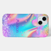 Coques Case-Mate iPhone Chic holographique monogramme de parties scintilla (Verso (horizontal))