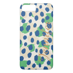 Coques Pour iPhone Chic imprimé guépard bleu vert coloré monogramme