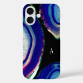 Coques Case-Mate iPhone Chic Indigo Agate Géode Monogramme (Verso)