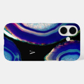 Coques Case-Mate iPhone Chic Indigo Agate Géode Monogramme (Verso (horizontal))
