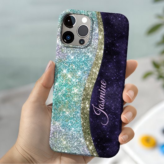 Coques Case-Mate iPhone Chic iridescent violet bleu faux monogramme paille
