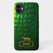 Coques Case-Mate iPhone Chic Iridescente Vert Faux Crocodile Monogramme (Dos)