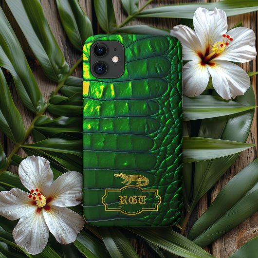 Coques Case-Mate iPhone Chic Iridescente Vert Faux Crocodile Monogramme