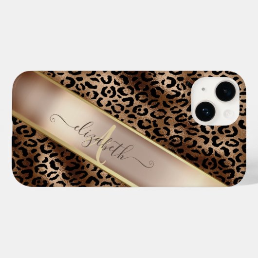 Coques Case-Mate iPhone Chic Leopard Motif noir bronze Monogramme (Verso (horizontal))