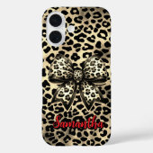 Coques Case-Mate iPhone chic leopard print coquette bow monogram (Verso)