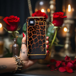 Coque iPhone 15 Mini Chic Leopard-Print Monogrammé