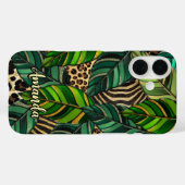 Coques Case-Mate iPhone chic leopard print monstera leaves monogram Case-M (Verso (horizontal))