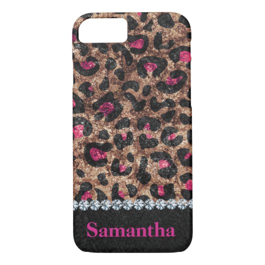 Coques Case-Mate iPhone Chic léopard rose animal diamant personnalisé (Dos)