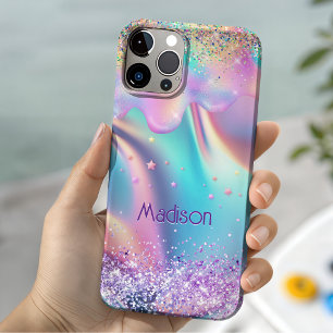 Coque Pour iPhone 15 Chic licorne holographique dégoulinant de paillett