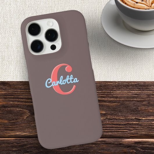 Coques Case-Mate iPhone Chic Marron Moka Élégant Monogramme Nom Initial