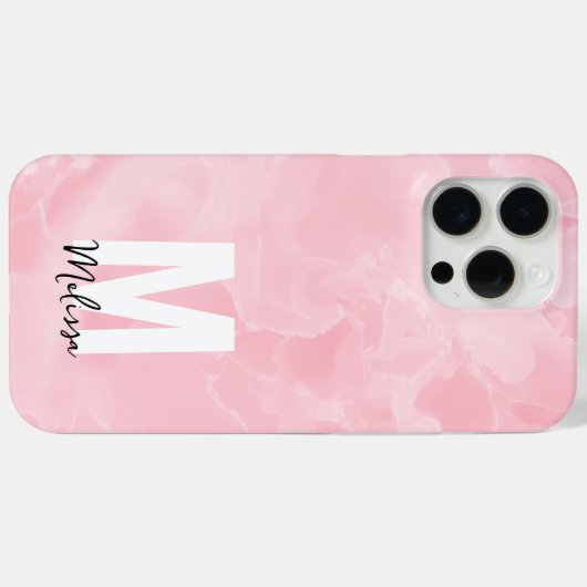Coques Case-Mate iPhone Chic moderne marbre rose Aquarelle Monogramme (Verso (horizontal))