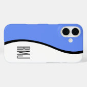 Coques Case-Mate iPhone Chic moderne Monogramned Wave Bleu noir et blanc (Verso (horizontal))