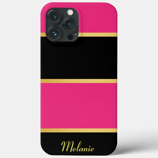 Coques Case-Mate iPhone Chic moderne rose noir rayures modèle avec nom (Verso)