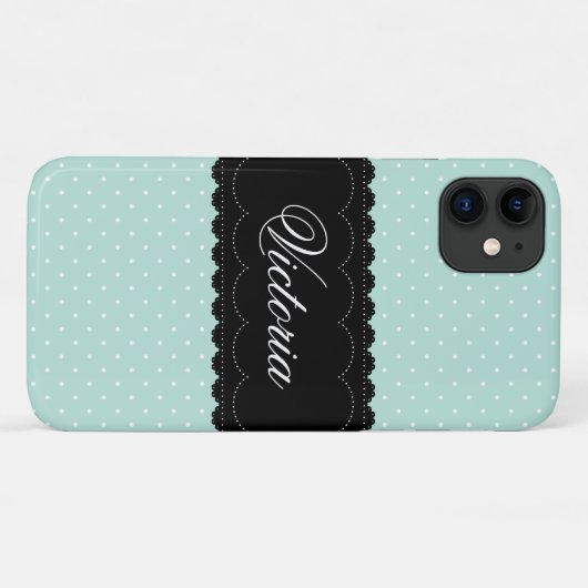 Coques Case-Mate iPhone Chic Monnaie Pois Black Design Nom personnalisé (Dos (Horizontal))