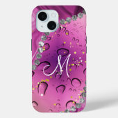 Coques Case-Mate iPhone Chic Monogram M Argent Glam Magenta Gouttes de Plu (Verso)