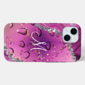 Coques Case-Mate iPhone Chic Monogram M Argent Glam Magenta Gouttes de Plu (Verso (horizontal))