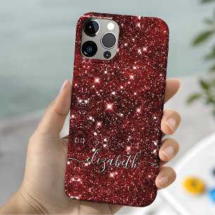 Coque Pour iPhone 15 Chic monogramme fantaisiste rouge noir paillettes