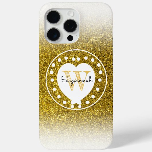 Coques Case-Mate iPhone Chic Monogramme Gold Parties scintillant coeur Let (Verso)