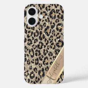 Coques iPhone 16 Chic motif léopard pailleté Monogramme