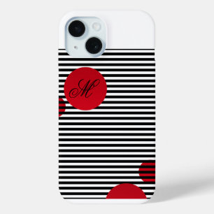 Coque Pour iPhone 15 Chic Nautique Rayures Noires et Blanches Personnal