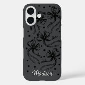 Coques Case-Mate iPhone Chic Noir Gris Coquette Monogramme Bow (Verso)