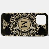 Coques Case-Mate iPhone Chic noir monogramme d'or mandala girly (Verso (horizontal))
