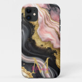 Coques Case-Mate iPhone Chic noir rose or Parties scintillant marbre Monog (Dos)