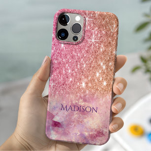 Coque Pour iPhone 15 Chic ombre rose blush rose pailleté monogramme