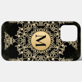 Coques Case-Mate iPhone Chic or monogramme mandala girly en or noir (Verso (horizontal))