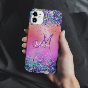 Case-Mate iPhone Case Chic orange rose iridescent faux pailleté monogram