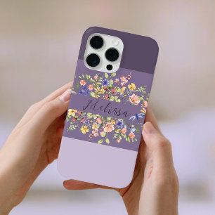 Coque iPhone 15 Pro Max Chic Palette pourpre fleurit Fleurs sauvages