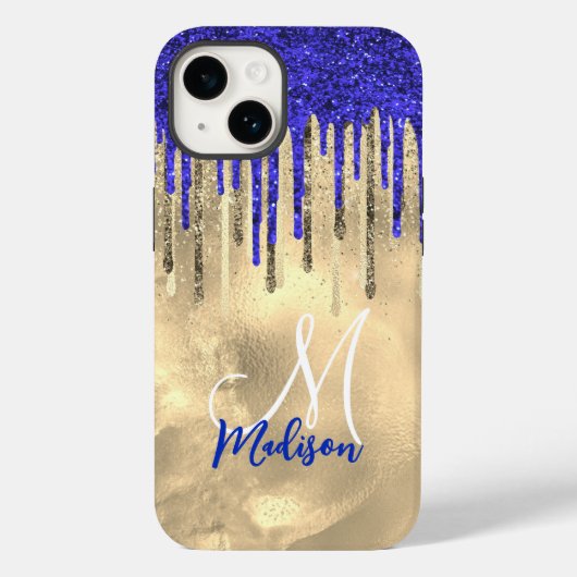 Coques Case-Mate iPhone Chic parties scintillant d'or bleu royal gouttes m (Verso)
