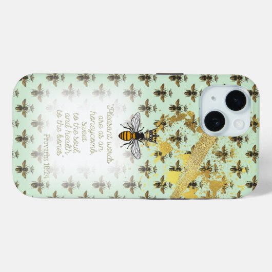 Coques Case-Mate iPhone Chic Pastel Green Gold Bee Matrix Scripture  (Verso (horizontal))
