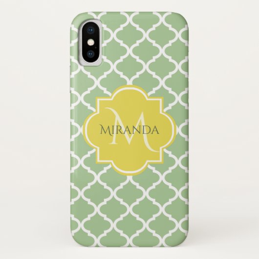 Coques Case-Mate iPhone Chic Pastel Green Quatrefoil Jaune Nom Monogramme (Dos)