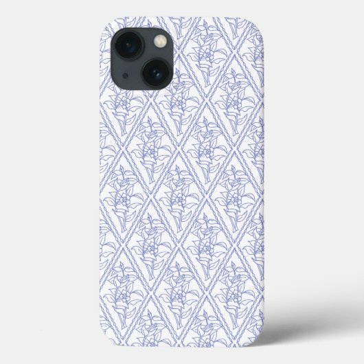 Coques Case-Mate iPhone Chic Périwinkle Bleu Blanc Floral Diamond Motif (Verso)