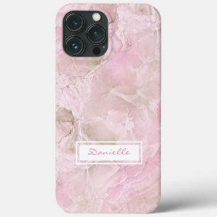 Etui iPhone 13 Pro Max Chic personnalisé Pastel Rose Agate Marbre Motif 