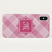 Coques Case-Mate iPhone Chic Pink Plaid Avec Monogramme Diagonal Moderne (Dos (Horizontal))