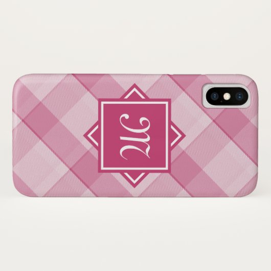 Coques Case-Mate iPhone Chic Pink Plaid Avec Monogramme Diagonal Moderne (Dos (Horizontal))