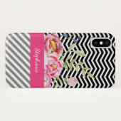 Coques Case-Mate iPhone Chic rose floral Chevron noir et blanc et nom (Dos (Horizontal))