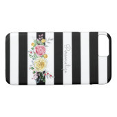 Coques Case-Mate iPhone Chic Rose Floral tendance rayures noires et nom (Dos (Horizontal))