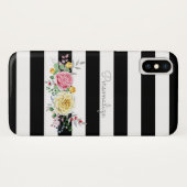 Coques Case-Mate iPhone Chic Rose Floral tendance rayures noires et nom (Dos (Horizontal))