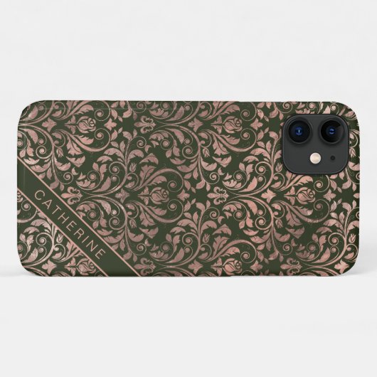 Coques Case-Mate iPhone Chic Rose Gold Damask Nom personnalisé (Dos (Horizontal))
