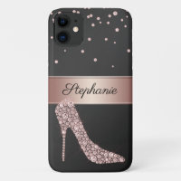 Chic Rose Gold Diamond High Heel Shoe Nom noir
