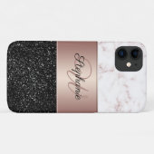 Coques Case-Mate iPhone Chic Rose Gold Marble Black Parties scintillant Mo (Dos (Horizontal))