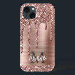Case-Mate iPhone Case Chic Rose Gold Parties scintillant Drives Monogram<br><div class="desc">Elégante, moderne, rose fille parties scintillant or goutte rose métal personnalisé nom et monogrammed coque iphone. Cette conception présente des gouttes brillantes de parties scintillant rose rose rose rose rose rose arrière - plan en métal rose avec personnalisation monogramme initial et prénom modèle texte. Un cadeau féminin parfait pour les...</div>