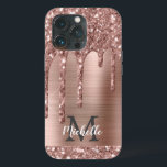 Case-Mate iPhone Case Chic Rose Gold Parties scintillant Drives Monogram<br><div class="desc">Elégante, moderne, rose fille parties scintillant or goutte rose métal personnalisé nom et monogrammed coque iphone. Cette conception présente des gouttes brillantes de parties scintillant rose rose rose rose rose rose arrière - plan en métal rose avec personnalisation monogramme initial et prénom modèle texte. Un cadeau féminin parfait pour les...</div>