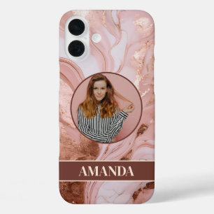 Coques iPhone 16 Plus Chic Rose Gold Parties scintillant en marbre photo