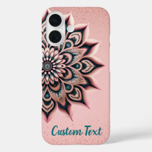 Coques iPhone 16 Chic Rose Gold Rose & Turquoise Mandala Personnali